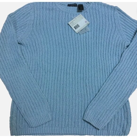 Liz Claiborne Women Size L Crew Neck Sweater Top Cotton Cable Knit Lt. Blue NWT - Picture 4 of 9